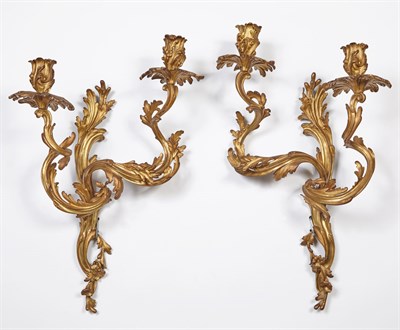 Lot 308 - Pair of Louis XV Style Gilt-Metal Two-Light...