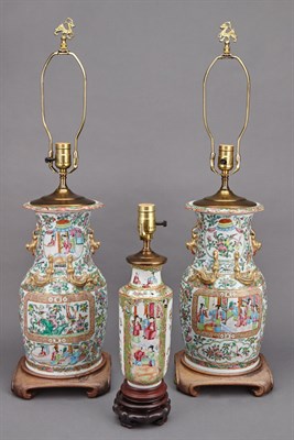 Lot 285 - Pair of Canton Rose Medallion Porcelain Vases...