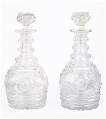 Lot 348 - Pair of Molded and Cut Glass Decanters Each...