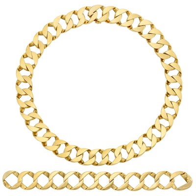 Lot 296 - Gold Curb Link Necklace and Bracelet
