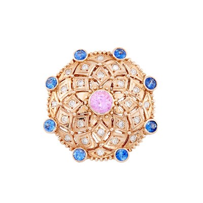 Lot 85 - Rose Gold, Pink and Blue Sapphire and Diamond Ring