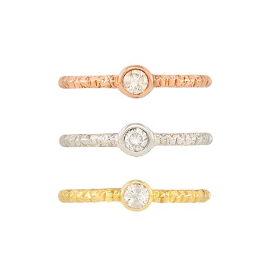 Lot 211 - Three Tricolor Gold and Diamond Stacking Rings