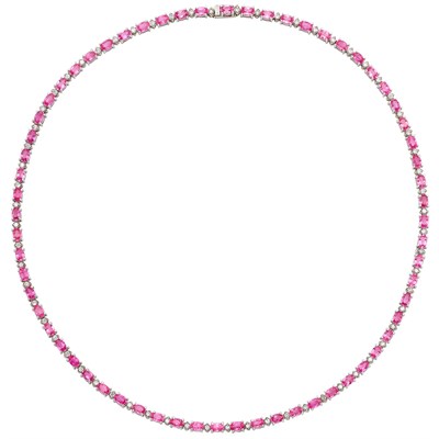 Lot 161 - White Gold, Pink Sapphire and Diamond Necklace