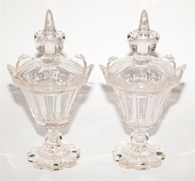 Lot 408 - Pair of Anglo-Irish Cut Glass Covered Jars...