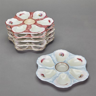 Lot 499 - Set of Six Continental Porcelain Oyster Plates...