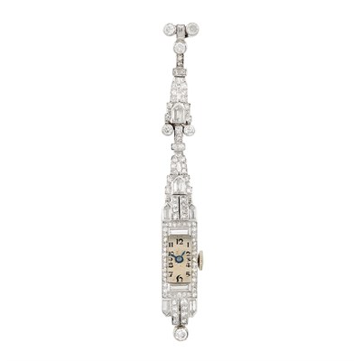 Lot 72 - Platinum and Diamond Pendant-Watch