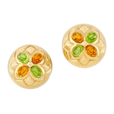 Lot 237 - Pair of Gold, Citrine and Peridot Earclips, Bulgari