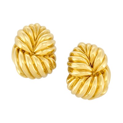 Lot 388 - Pair of Fluted Gold Earclips, David Webb