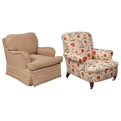 Lot 175 - Two Club Chairs One with Indian floral printed...