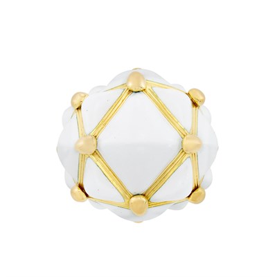 Lot 375 - Gold and White Enamel Geometric Dome Ring, David Webb