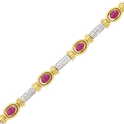 Lot 94 - Two-Color Gold, Ruby and Diamond Bracelet, Gorevic