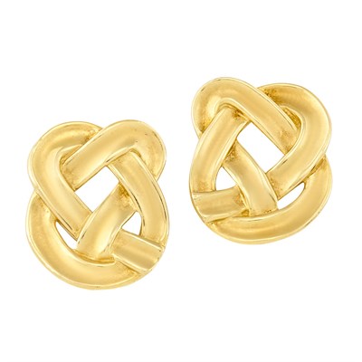 Lot 227 - Pair of Gold Celtic Knot Earclips, Tiffany & Co.