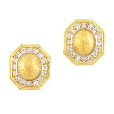 Lot 253 - Pair of Two-Color Gold and Diamond Earclips, Chaumet, Paris