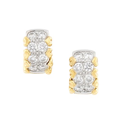 Lot 210 - Pair of Platinum, Gold and Diamond Hoop Earrings, Tiffany & Co.