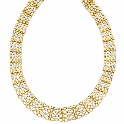 Lot 379 - Gold, Platinum and Diamond 'Lace' Necklace, Tiffany & Co.