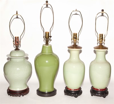 Lot 209 - Group of Four Celadon Porcelain Lamps Height...