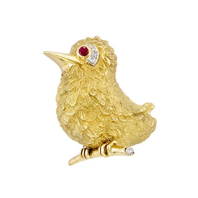Lot 364 - Two-Color Gold, Diamond and Ruby Chick Brooch, Cartier