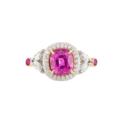 Lot 308 - Platinum, Rose Gold, Pink Sapphire and Diamond Ring