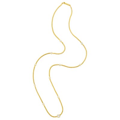 Lot 251 - Long Gold and Diamond Chain Necklace