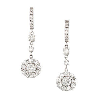 Lot 164 - Pair of White Gold and Diamond Pendant Earrings