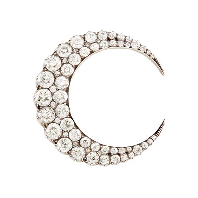Lot 102 - Antique Silver, Gold and Diamond Crescent Brooch
