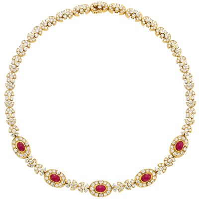 Lot 182 - Gold, Cabochon Ruby and Diamond Necklace, Van Cleef & Arpels, France