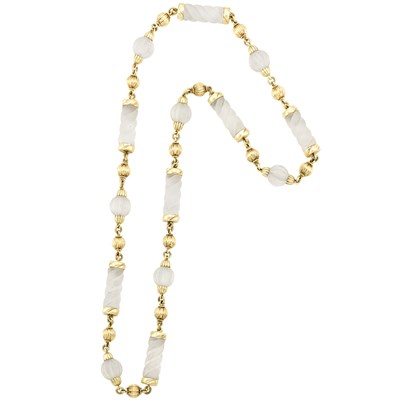 Lot 295 - Long Gold and Frosted Rock Crystal Bead Chain Necklace