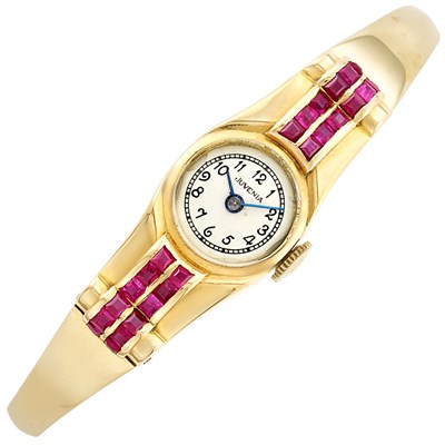Lot 111 - Gold and Ruby Bangle-Watch, Juvenia, France