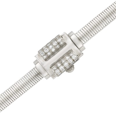 Lot 125 - Platinum and Diamond Snake Chain Bracelet-Watch, Movado