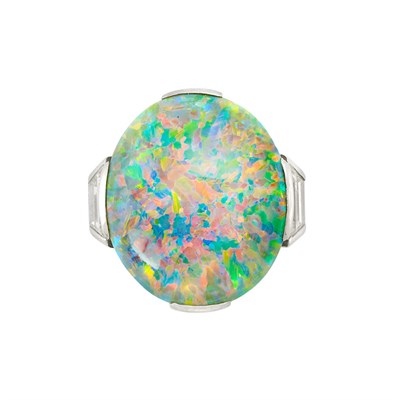 Lot 443 - Art Deco Platinum, Opal and Diamond Ring