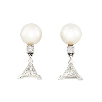 Lot 315 - Pair of White Gold, Cultured Pearl and Diamond Earclips