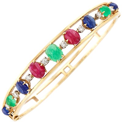 Lot 87 - Gold, Emerald, Ruby, Sapphire and Diamond Bangle Bracelet