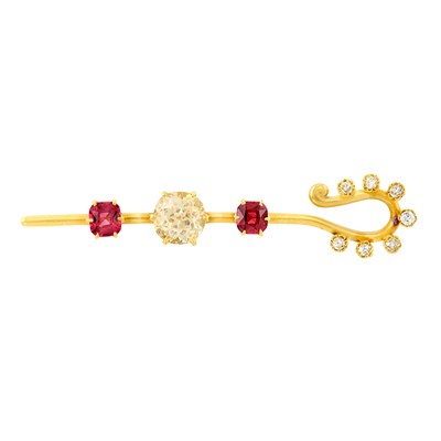 Lot 100 - Antique Gold, Golden Sapphire, Garnet and Diamond Brooch, Tiffany & Co.