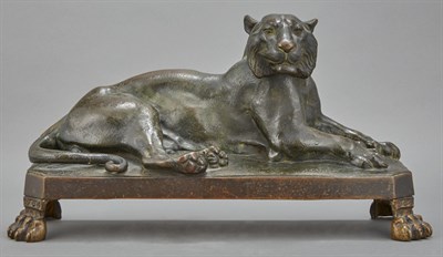 Lot 314 - Pair of Patinated-Bronze Animalier Andirons In...