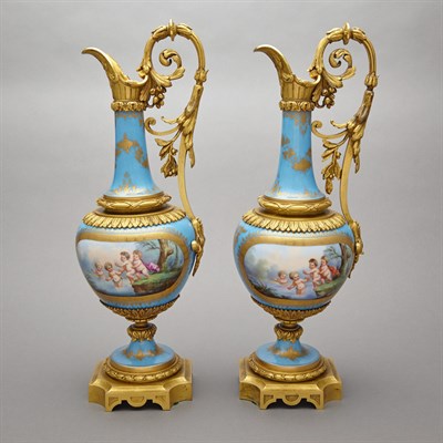 Lot 604 - Pair of Sevres Style Gilt-Bronze Mounted Gilt...