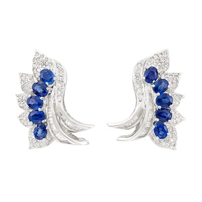 Lot 295 - Pair of White Gold, Diamond and Sapphire Earrings