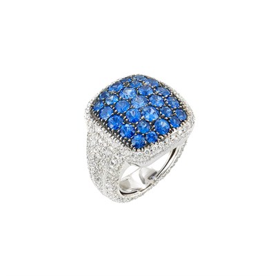 Lot 461 - White and Blackened Gold, Sapphire and Diamond Ring