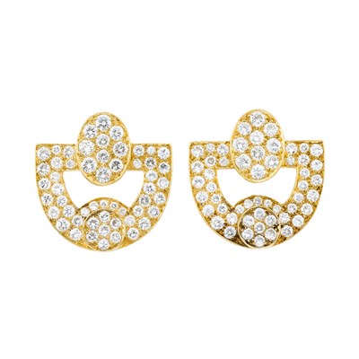 Lot 366 - Pair of Gold and Diamond Earrings