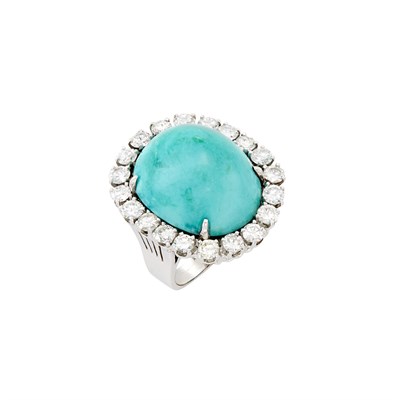 Lot 629 - White Gold, Turquoise and Diamond Ring