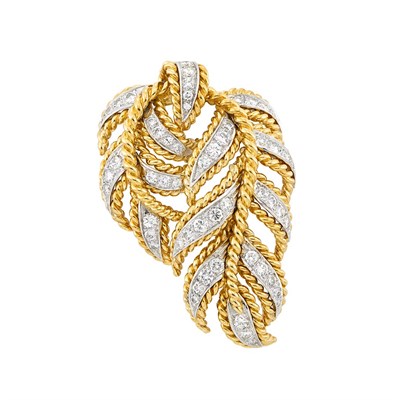 Lot 209 - Two-Color Gold and Diamond Clip-Brooch