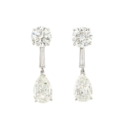 Lot 403 - Pair of Platinum and Diamond Pendant-Earrings