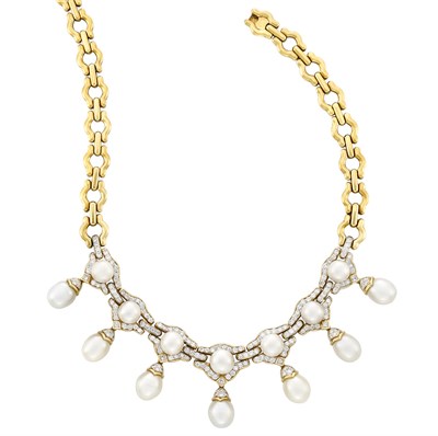 Lot 26 - Gold, South Sea Cultured Pearl and Diamond Necklace
