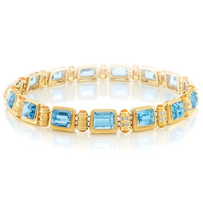 Lot 715 - Gold, Blue Topaz, Diamond and Cabochon Citrine Necklace