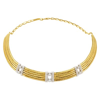 Lot 590 - Two-Color Gold and Diamond Necklace