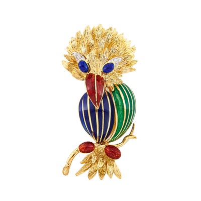 Lot 50 - Gold, Enamel and Diamond Bird Clip-Brooch