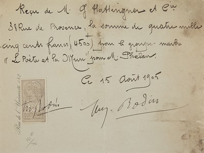 Lot 466 - RODIN, AUGUSTE Receipt signed. [Paris:] 25...