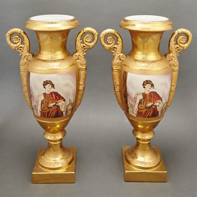 Lot 288 - Pair of Paris Porcelain Gilt Decorated Urns...