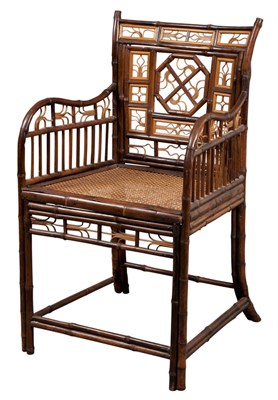 Lot 194 - Chinese Export Bamboo and Caned Armchair Early...