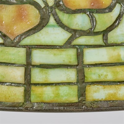 Lot 477 - Tiffany Studios Bronze and Favrile Leaded...