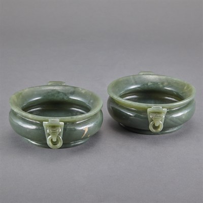 Lot 131 - Pair of Chinese Green Jade Bowls Each of...